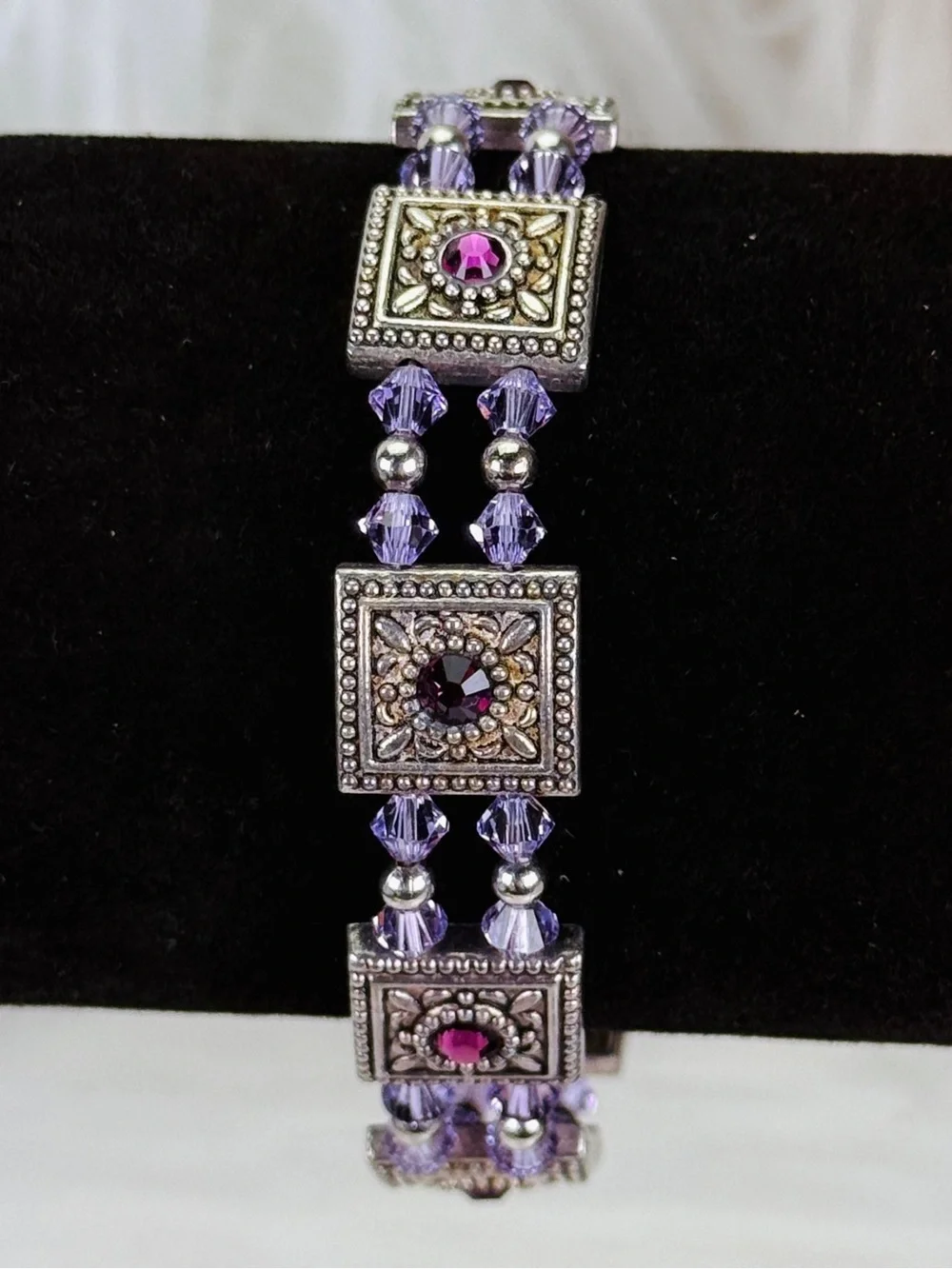 Bohemian chic Aged Silvertone purple toggle bracelet